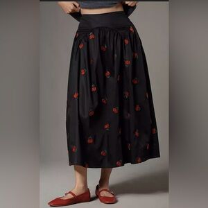 Anthropologie Avec Les Filles Cherry Appliqué Full Midi Skirt NWT Size M